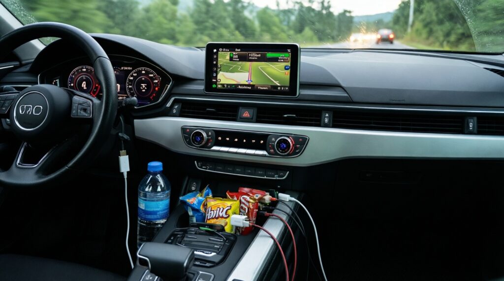 Путешествие на авто: подготовка машины, маршрут, безопасность и развлечения в пути - иллюстрация