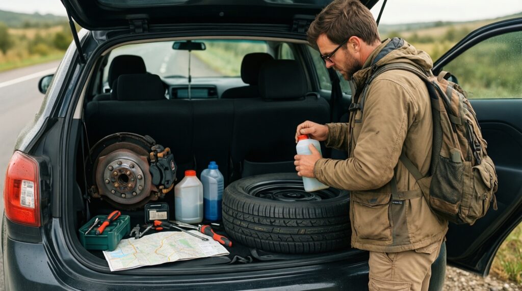 Путешествие на авто: подготовка машины, маршрут, безопасность и развлечения в пути - иллюстрация